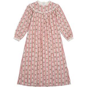 Lanz of Salzburg Vintage Teddy Bear Heart Stripe Flannel Nightgown Red White L